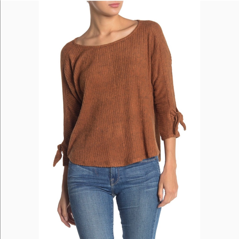 Bobeau 3/4 Sleeve Ribbed Knit Top Spice